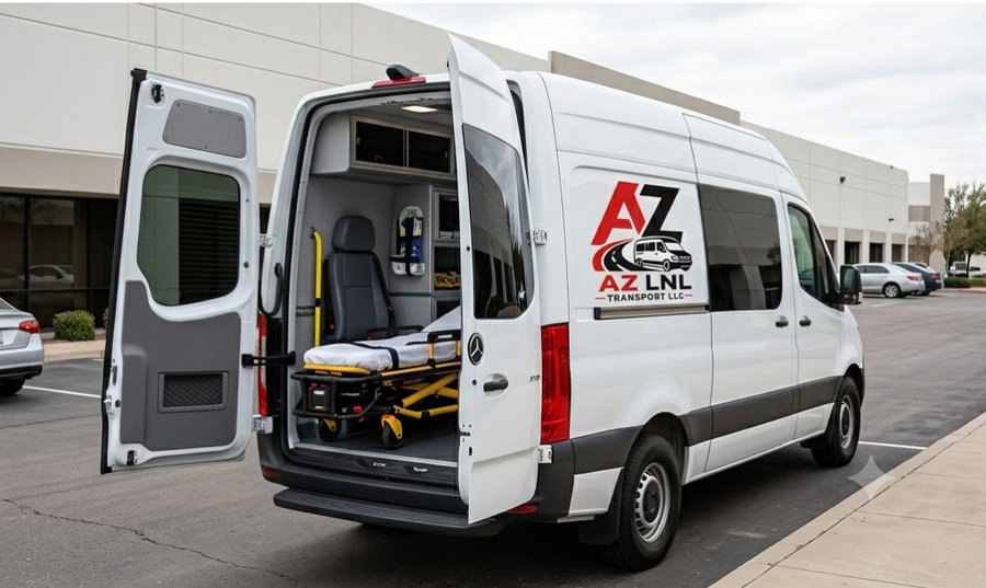 Arizona Transport Solutions branded stretcher van
